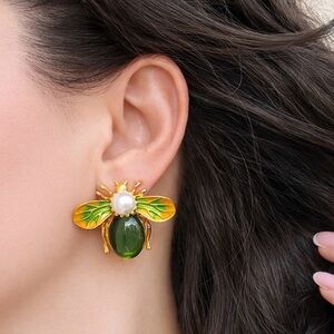 Gold and Green Bee Earrings
